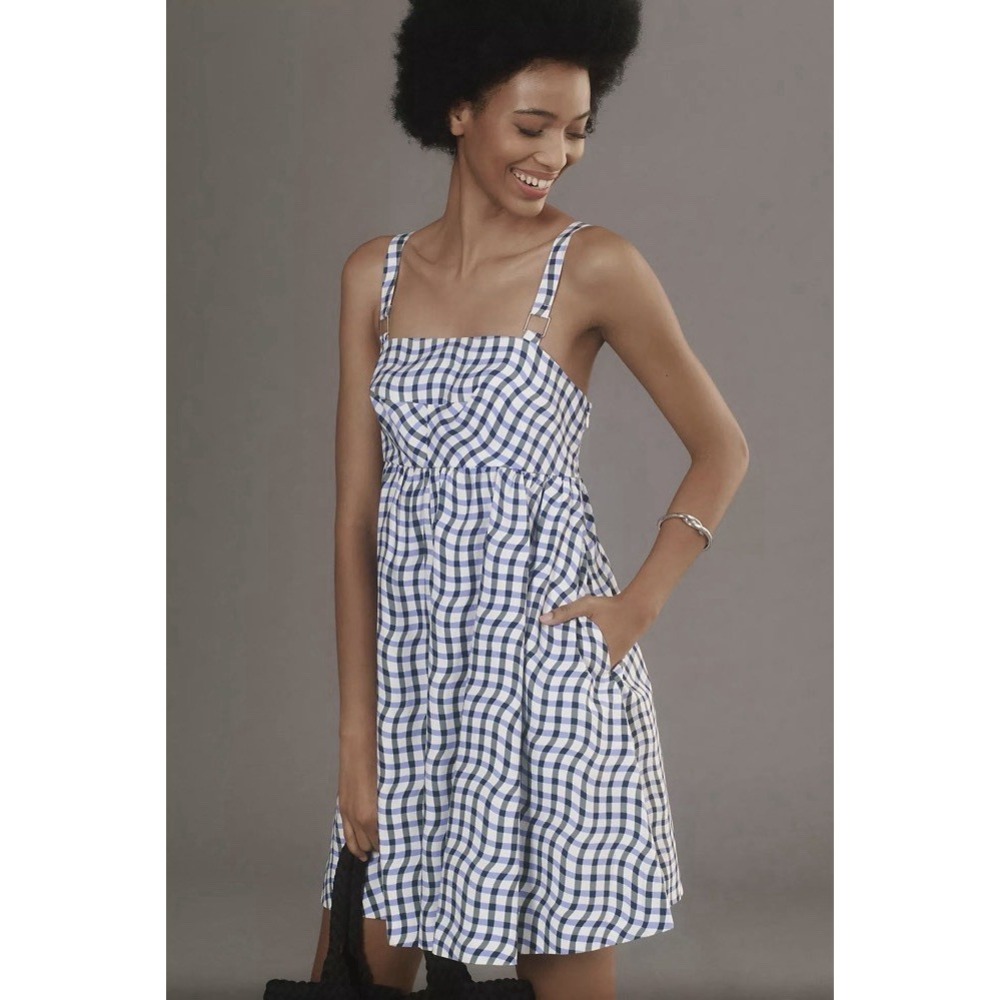 Maeve Anthropologie Small Sleeveless Babydoll Romper Gingham NEW‎